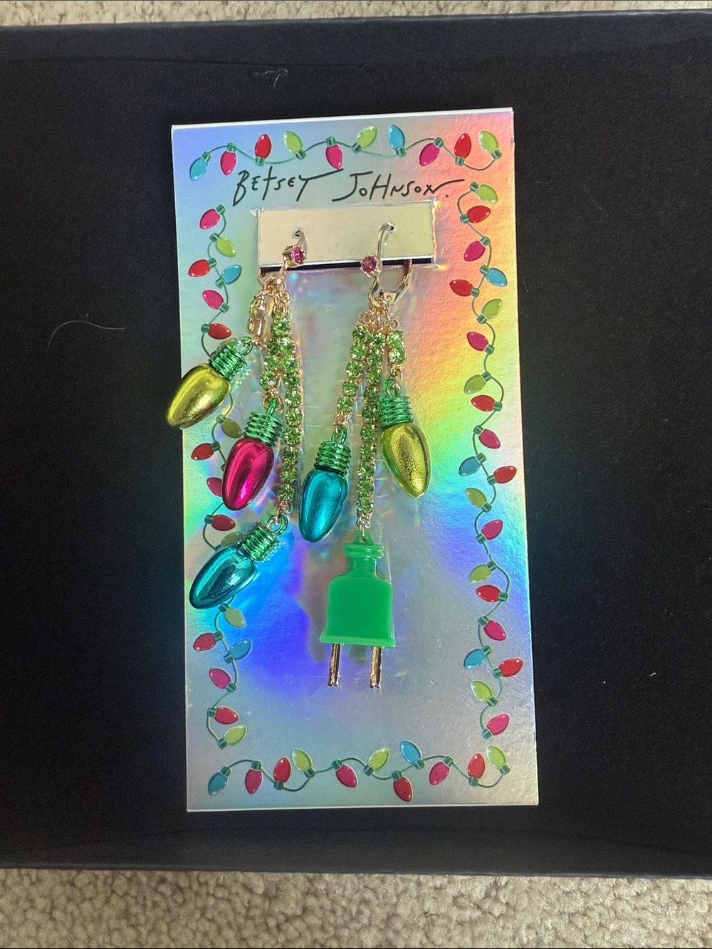 Betsey Johnson yellow, Blue & Pink Holiday Light Dangle Earrings